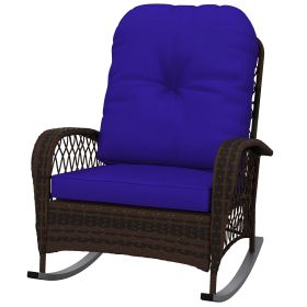 Rattan Porch Rocker w/ Plush Cushion, Dark Blue