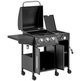 3 Burner Propane Gas Grill with Side Burner Barbecue Grill with Shelves, 9.5 KW Output, 310 Sq. in. Cooking Area