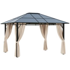 10' x 12' Hardtop Gazebo Canopy with Polycarbonate Roof, Aluminum Frame, Permanent Pavilion Outdoor Gazebo with Netting, for Patio, Garden, Back