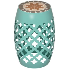 12" Patio Round Side Table, Outdoor Footstool, Garden Mosaic Accent Side Table, Plant Stand, Blue