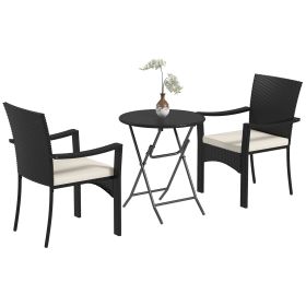 Outdoor Patio Wicker Bistro Furniture Set with Cushions, for Porch, Backyard, Garden, White