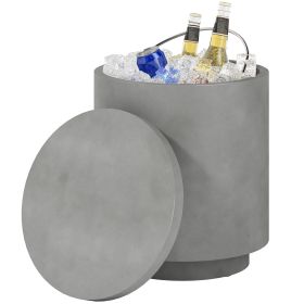 2.6 Gal Outdoor Side Table, 3-In-1 Concrete Cooler Bar Table with Storage, Removable Ice Bucket and Lid, Gray