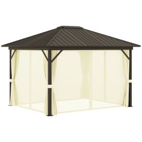 11.9" x 9.8" Hardtop Gazebo with Curtains Netting, Metal Roof Gazebo Canopy with Aluminum Frame and Top Hook, Cream
