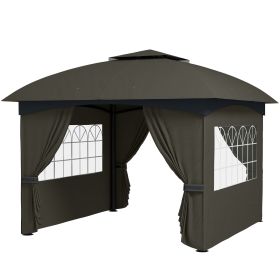 11' x 11' Outdoor Gazebo, Double Roof Patio Gazebo with Curtains, Church Windows, Galvanized Steel Frame, Dark Gray
