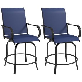 Outdoor Bar Stools Set of 2, 360° Swivel Bar Height Chairs, 26.75" x 29.5" x 48.5", Navy Blue