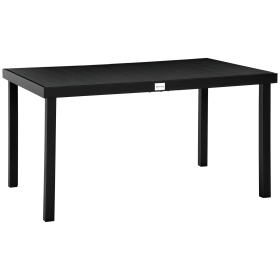 Outdoor Dining Table for 6 Person, Rectangular Patio Table, Aluminum Metal Legs for Garden, Lawn, Patio, Woodgrain Black