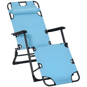 Folding Chaise Lounge Chair for Outside, 2-in-1 Tanning Chair with Pillow & Pocket, Adjustable Pool Chair for Beach, Patio, Lawn, Deck, Blue