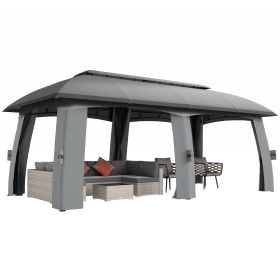 10' x 20' Patio Gazebo, Outdoor Gazebo Canopy Shelter with Netting, Vented Roof for Garden, Dark Gray