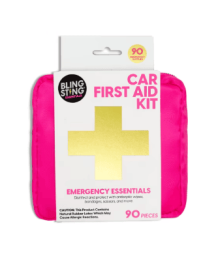 BLINGSTING Car First Aid Kit - 90 Pieces Included, Pink, 1 Count, 5 in x 5 in 2 in