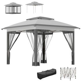 12' x 12' Pop Up Canopy Tent with Netting and Carry Bag, Instant Sun Shelter with 137 sq.ft Shade, Tents for Parties, Height Adjustable, for Out (Option: Gray-1360x250x260 mm)