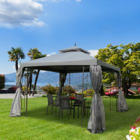 10' x 10' Patio Gazebo with Corner Frame Shelves (Option: Gray-1990x440x195 mm)