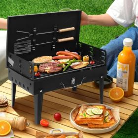 Barbecue Grill Outdoor Portable Charcoal Grill Collapsible Iron Square Charcoal Grill 17.32x10.63x8.66 Inch Black (Option: Black)