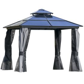 10' x 10' Hardtop Gazebo Canopy with Polycarbonate Roof, Aluminum Frame, Permanent Pavilion Outdoor Gazebo with Netting, for Patio, Garden, Back (Option: Dark Grey/Charcoal grey-580x130x400 mm)