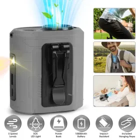 5 In 1 Portable Waist Clip Fan With 5 Speeds Flashlight 10000mAh Battery Operated Personal Wearable Turbo Belt Fan Hands-Free Neck Fan For Campin (Option: Grey)