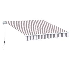 10' x 8' Retractable Awning, Patio Awnings, Sunshade Shelter w/ Manual Crank Handle, UV & Water-Resistant Fabric and Aluminum Frame for Deck, Ba (Option: Coffee Stripes-1685x220x180 mm)