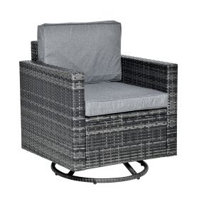 Outdoor Swivel Rocker, PE Wicker Dining Chair, 360 Degree Swivel Patio Glider with Cushions for Backyard, Lawn, Garden, Deck, Porch, Steel Frame (Option: Grey-745x640x600 mm)