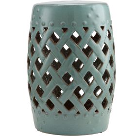 13" x 18" Ceramic Garden Stool with Woven Lattice Design & Glazed Strong Materials Decorative End Table, Antique Blue (Option: Blue-402x402x557 mm)
