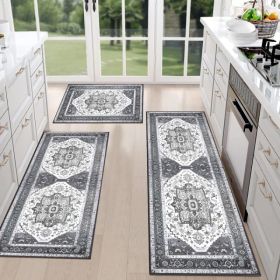 Boho Kitchen Rug Sets 3 Piece With Runner Non Slip Kitchen Rugs And Mats Washable Kitchen Mats For Floor Thick Kitchen Floor Mat Carpet Runner Ru (Option: defaulttitle)