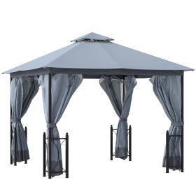 13x11 Gazebo with Sides, with Curtains, Removable Netting, Double Vented Roof, 8 Drainage holes, Aluminum Frame and Hooks, for Garden, Backyard, (Option: Grey-840x400x295 mm)