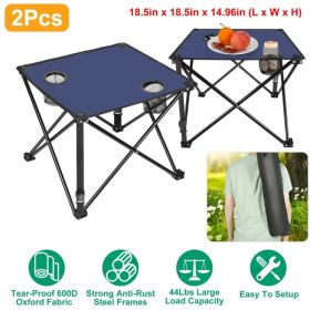 1Pc-2Pcs Options - Foldable Camping Table Portable Picnic Table Lightweight Travel Desk With 2 Cup Holders Carrying Bag (Option: 2Pcs-NavyBlue)