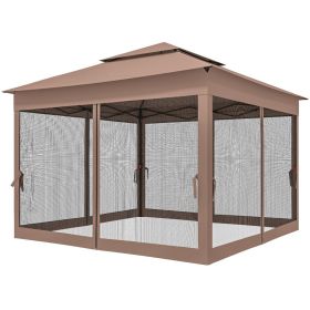 Outdoor Patio Pop Up Canopy Gazebo Shelter with Zipper Netting, Carry Bag, 11' x 11', Brown (Option: Brown-250x210x1190 mm)