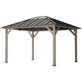 10' x 12' Hardtop Gazebo with Galvanized Steel Roof, UPF50+ Wood Permanent Pavilion with Clear Roof Top, Light Walnut (Option: Light Walnut-1840x340x245 mm)