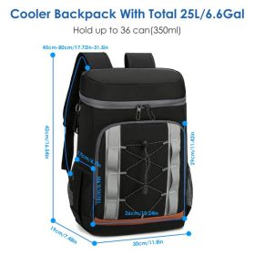 Cooler Backpack 36 Can Leakproof Insulated Cooler Backpack With 25L-6.6Gal For Picnic Camping Beach Hiking Fishing Travel (Option: Black)