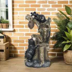22.4" Outdoor Fountain, 3-Tier Resin Resin Bears and Honey Beehive Outdoor Waterfall Fountain with LED Lights, Pump (Option: Brown and Black-400x380x700 mm)