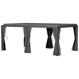 12' x 19' Aluminum Pergola with Adjustable Louvered, Outdoor Pergola with Curtains and Netting, Dark Gray (Option: Dark Gray-2330x270x340 mm)