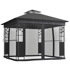 10' x 10' Outdoor Gazebo with Shelves and Netting, UV30+ Double Roof Patio Gazebo for Lawn, Backyard and Deck (Option: Dark Gray-2025x360x230 mm)