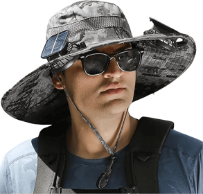 Unisex Wide Brim Solar Fan Outdoor Fishing Hat-Solar & USB Charging, Sunscreen Sun Hat With Fan, Camping Uv Protection (Color: Dark gray)