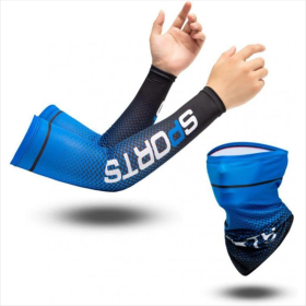 1 Set UV Resistant Ice Silk Cooling Sleeves And Face Mask Scarf (Option: Blue)