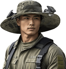 Unisex Wide Brim Solar Fan Outdoor Fishing Hat-Solar & USB Charging, Sunscreen Sun Hat With Fan, Camping Uv Protection (Color: Army Green)