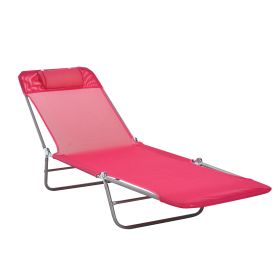 Folding Chaise Lounge Chair, Pool Sun Tanning Chair, Outdoor Lounge Chair with Reclining Back, Breathable Mesh Seat, Headrest for Beach, Yard, P (Option: Pink-670x80x570 mm)