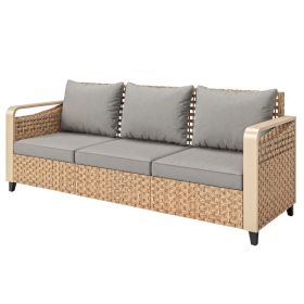 Rattan Wicker Sofa 3-Seater Outdoor Patio Sofa with Cushions for Garden Backyard Porch Gray (Option: Gray-665x590x665 mm)