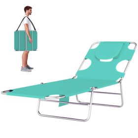 Tanning Chair with Face Hole, 5-Level Adjustable Outdoor Chaise Lounge Chair with Pillow for Beach, Pool, Light Green (Option: Light Green-720x110x570 mm)