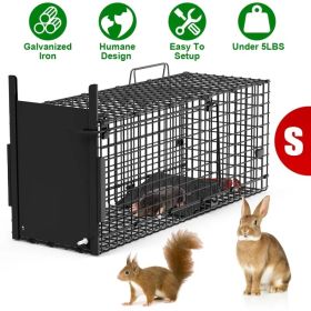 Live Animal Cage Trap For Animals Under Easy To Setup Humane Galvanized Iron Trap Cage For Raccoons Armadillos Groundhogs Muskrats Opossums Skunk (Option: SBlack)