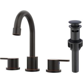 Widespread Bathroom Sink Faucet Oil Rubbed Bronze 2 Handle 8 Inch 3 Hole 360' Swivel Spout Vanity Sink With Pop Up Drain Assembly-Unable Ship On (Option: defaulttitle)