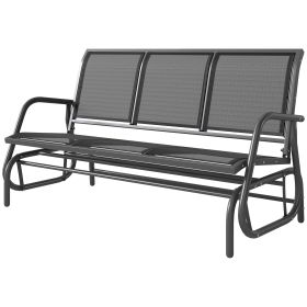 3-Person Outdoor Patio Glider Bench, Porch Glider Swing with 3 Seats, Breathable Mesh Fabric, Metal Frame, Black (Option: Black-1440x550x180 mm)